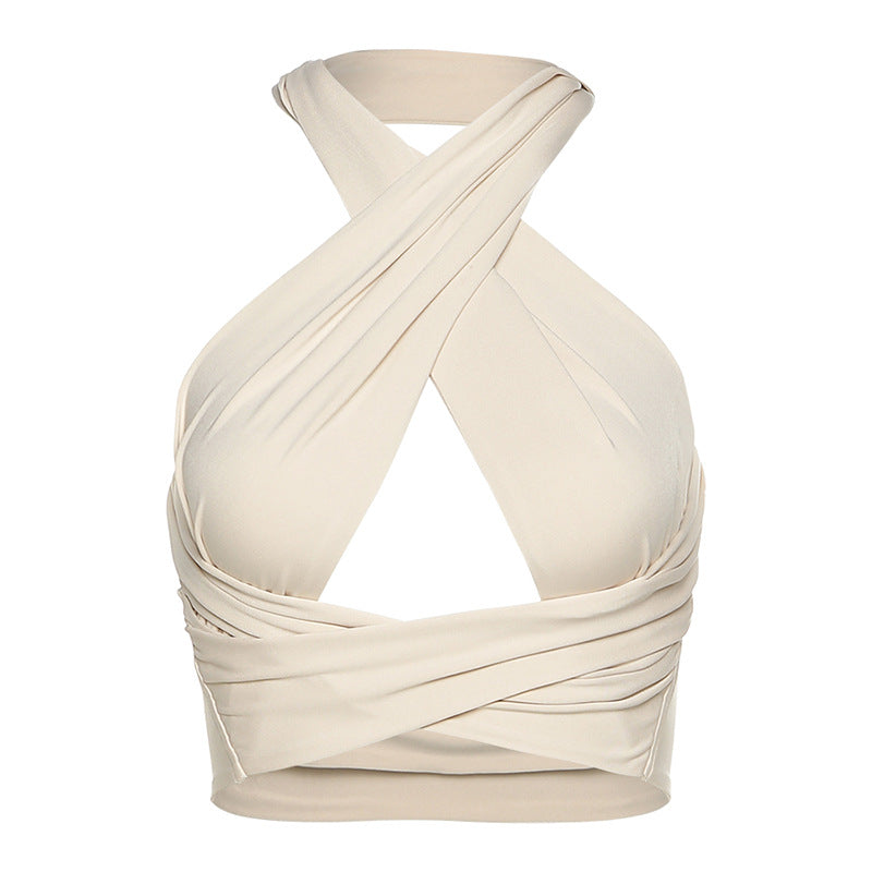Sexy Back Hanging Neck Cross Cut Navel Vest