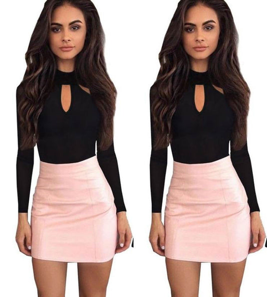 Black Cutout Long Sleeve Slim Sexy Solid Color Jumpsuit