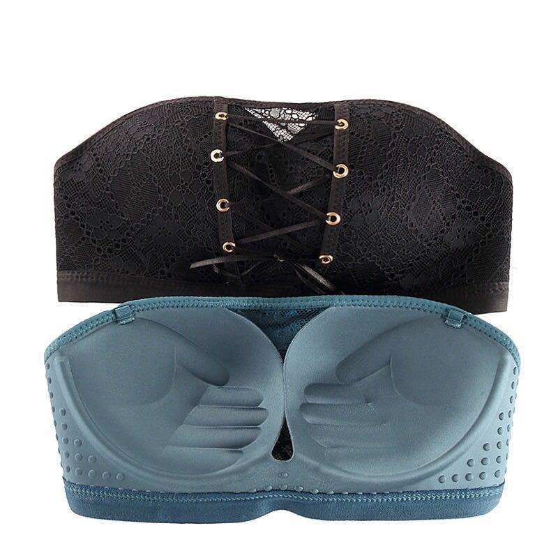 Strapless gathered non-slip push-up bra