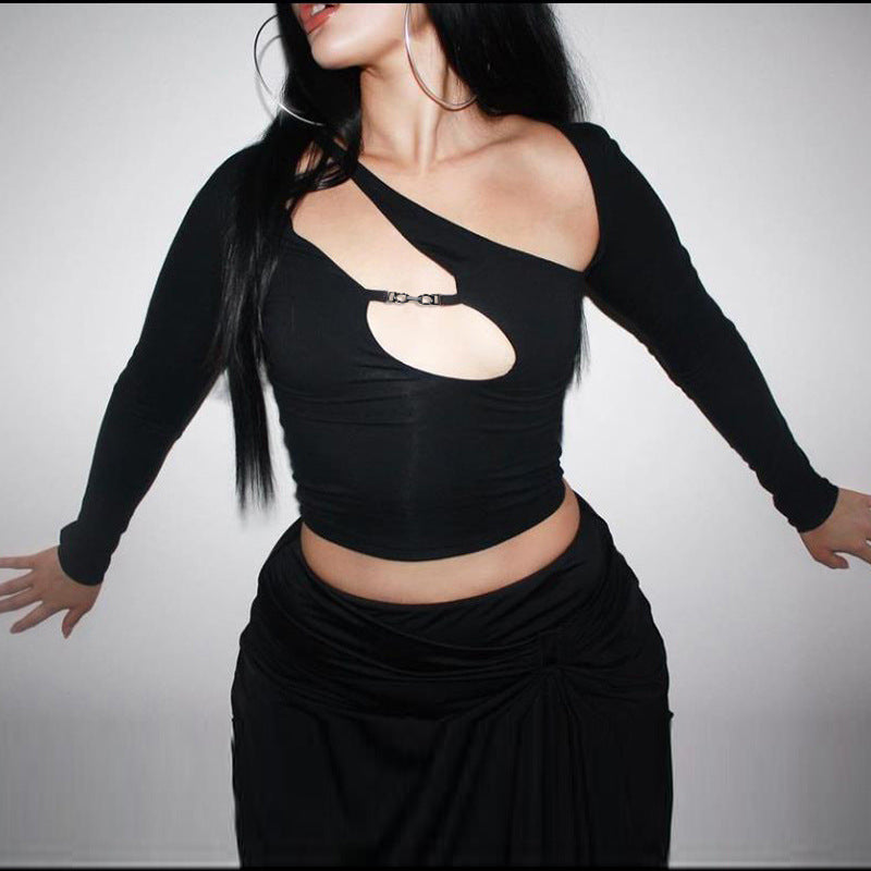 Women's Long-Sleeved Short Cropped Navel Fashion All-Match Slim T-Shirt
