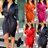 Women Lace Long Sleeve Midi Dress Shirt Dress Elegant Fashion Party Dress