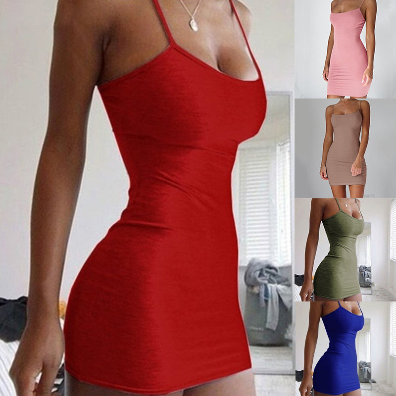Simple Hanging Neck Tight-fitting Hip Skirt